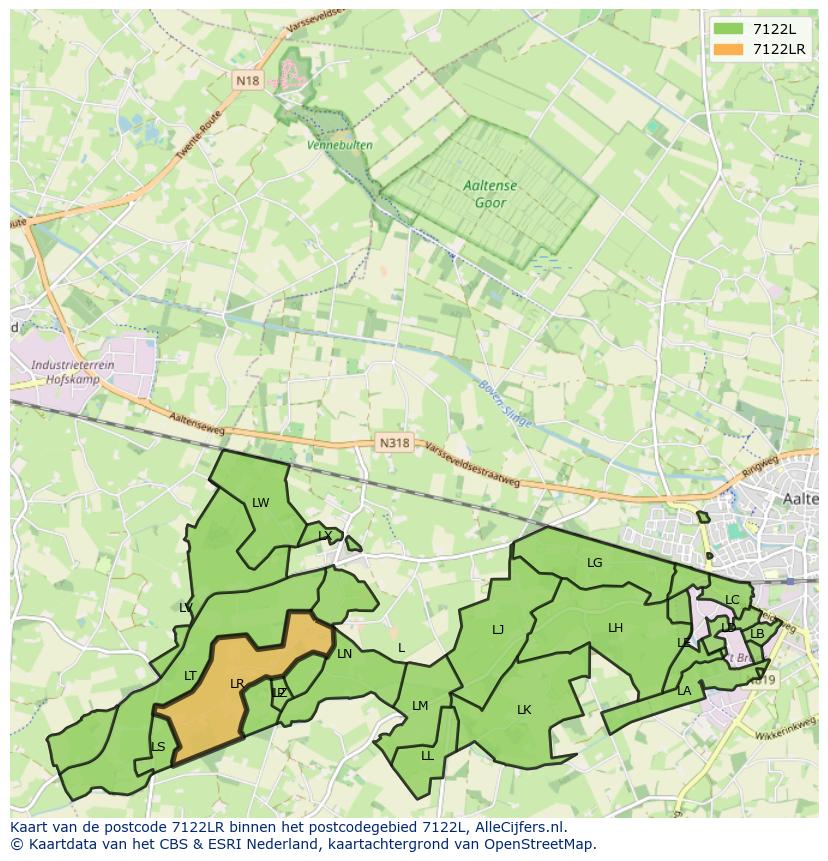 Afbeelding van het postcodegebied 7122 LR op de kaart.