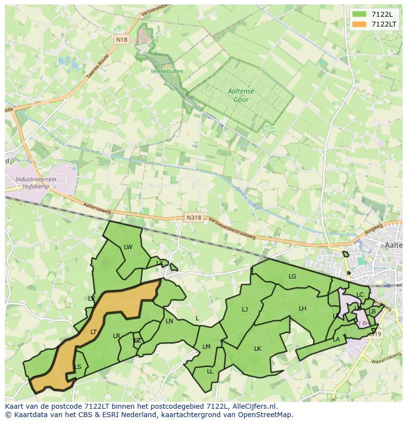Afbeelding van het postcodegebied 7122 LT op de kaart.