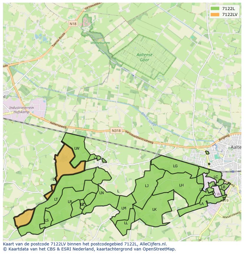 Afbeelding van het postcodegebied 7122 LV op de kaart.