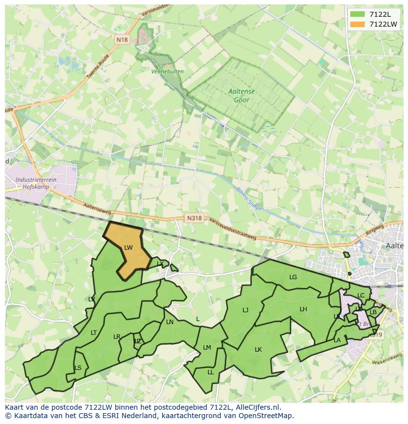 Afbeelding van het postcodegebied 7122 LW op de kaart.