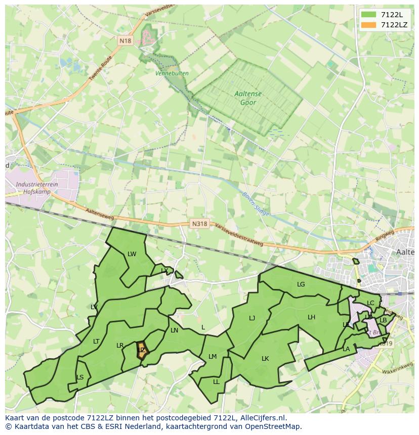 Afbeelding van het postcodegebied 7122 LZ op de kaart.
