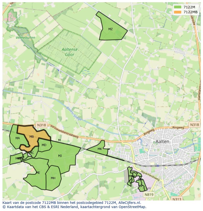 Afbeelding van het postcodegebied 7122 MB op de kaart.