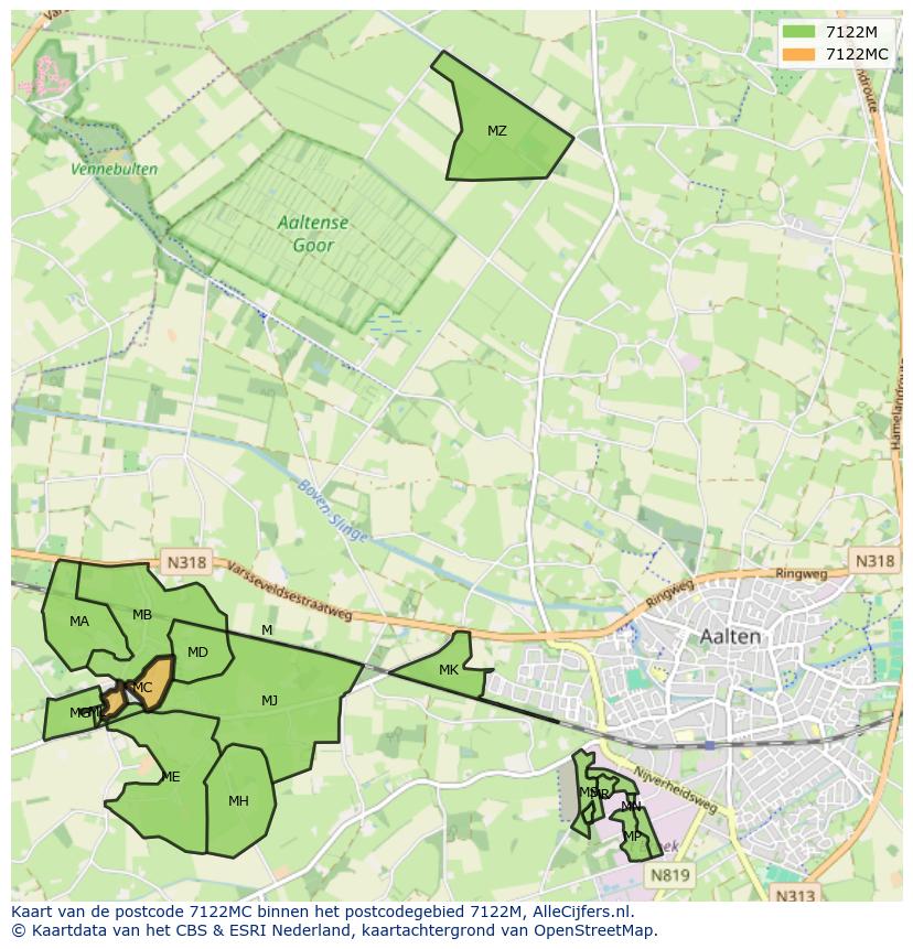 Afbeelding van het postcodegebied 7122 MC op de kaart.