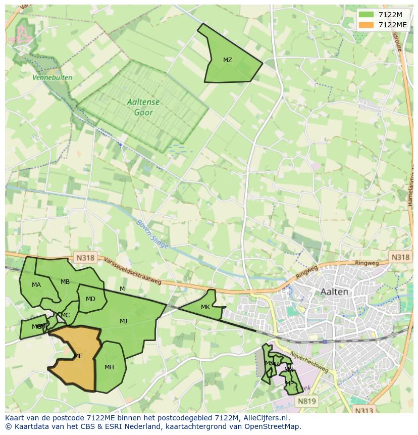 Afbeelding van het postcodegebied 7122 ME op de kaart.