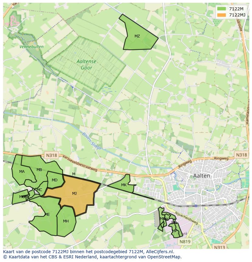 Afbeelding van het postcodegebied 7122 MJ op de kaart.