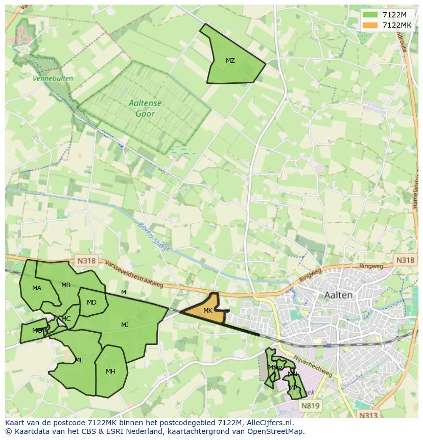 Afbeelding van het postcodegebied 7122 MK op de kaart.