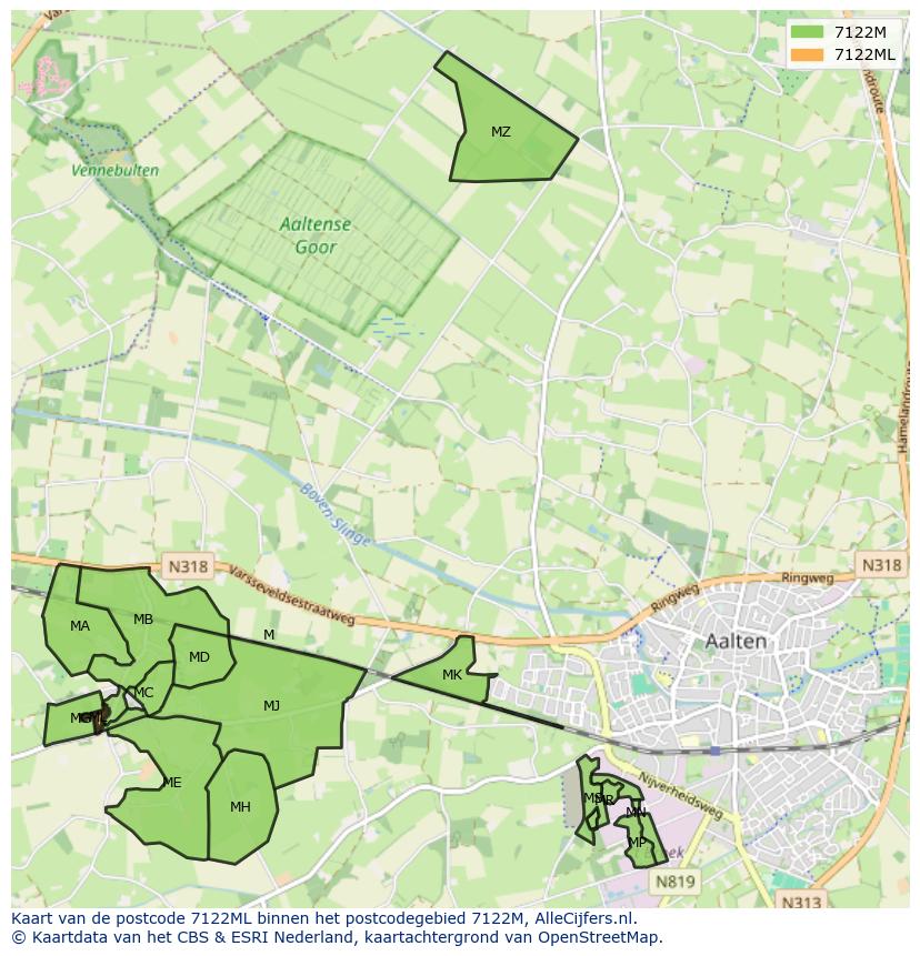 Afbeelding van het postcodegebied 7122 ML op de kaart.
