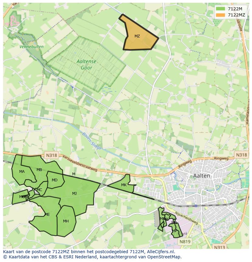 Afbeelding van het postcodegebied 7122 MZ op de kaart.