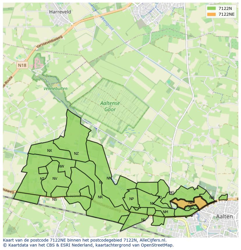 Afbeelding van het postcodegebied 7122 NE op de kaart.