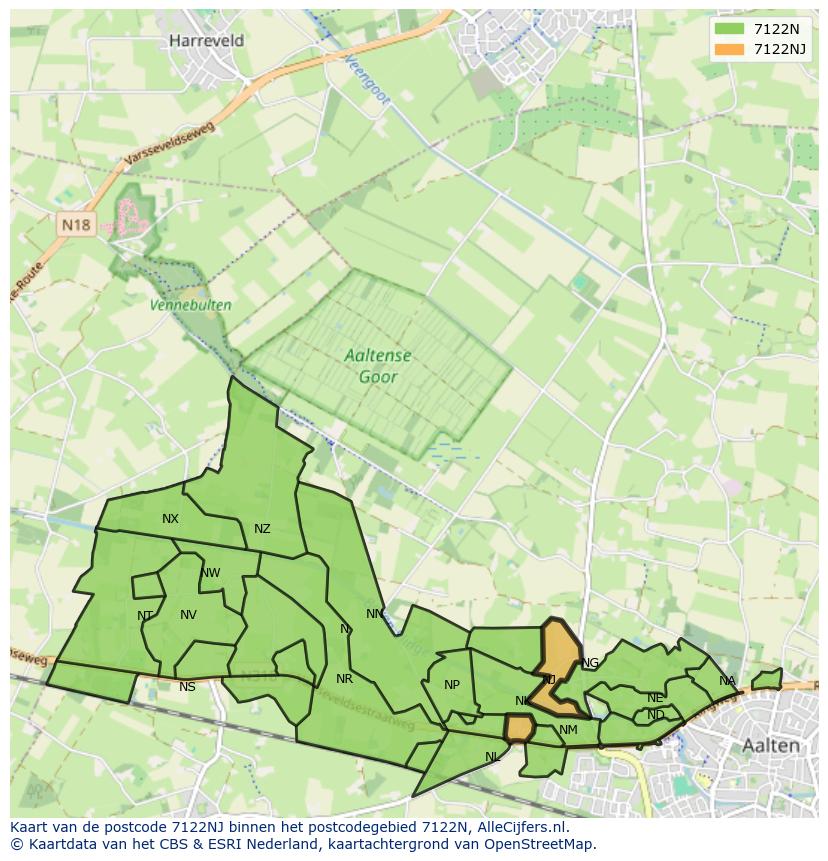 Afbeelding van het postcodegebied 7122 NJ op de kaart.