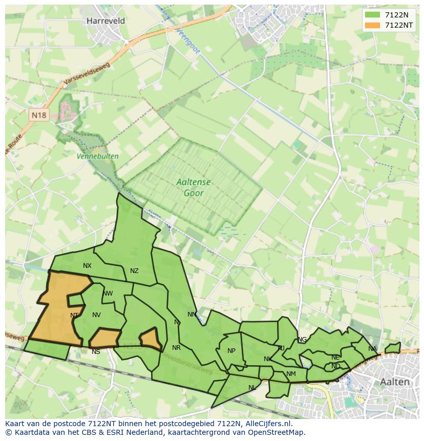 Afbeelding van het postcodegebied 7122 NT op de kaart.