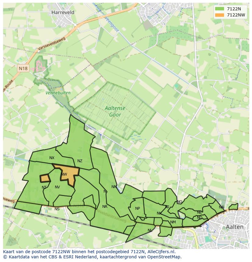 Afbeelding van het postcodegebied 7122 NW op de kaart.