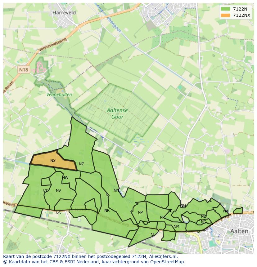 Afbeelding van het postcodegebied 7122 NX op de kaart.