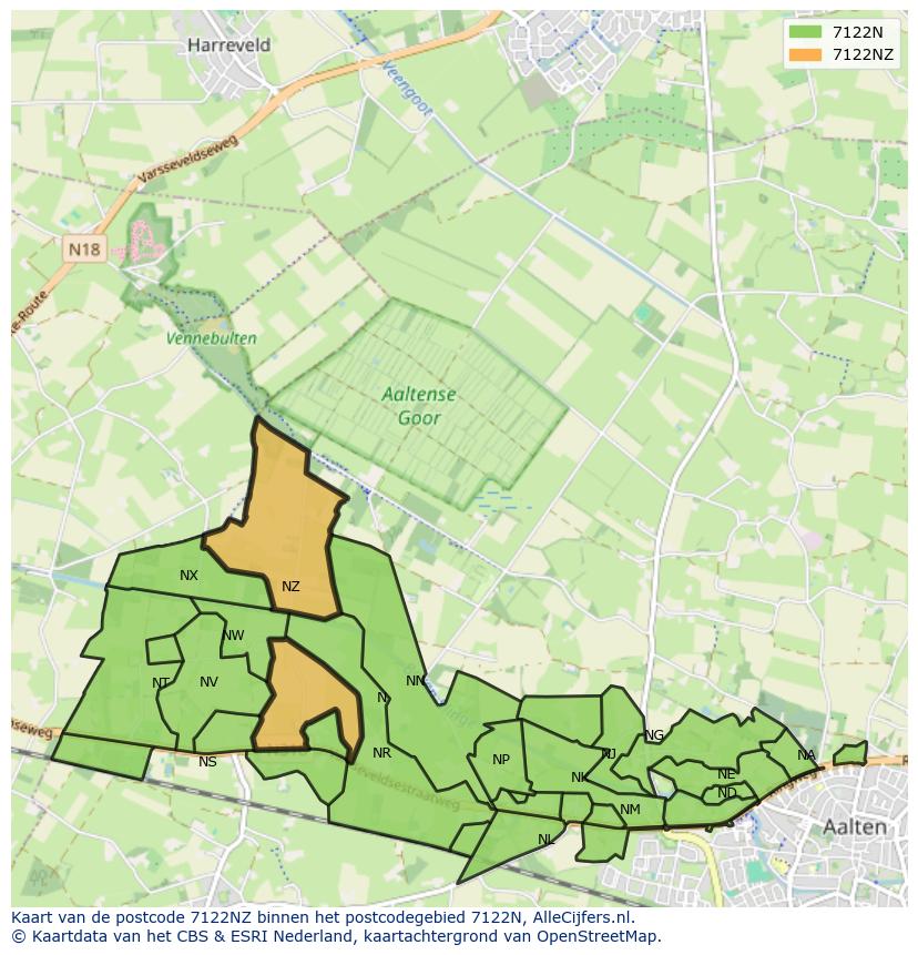 Afbeelding van het postcodegebied 7122 NZ op de kaart.