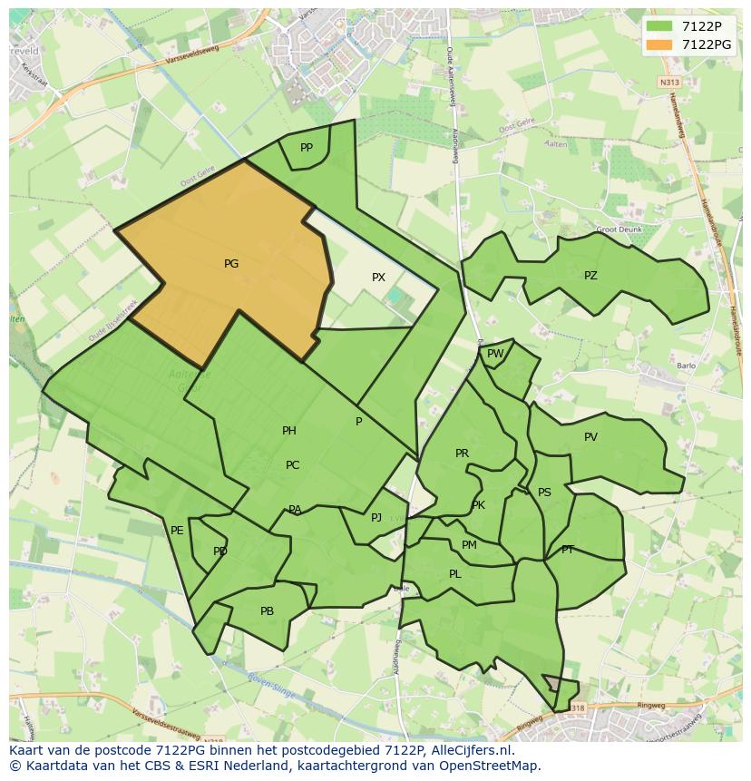 Afbeelding van het postcodegebied 7122 PG op de kaart.