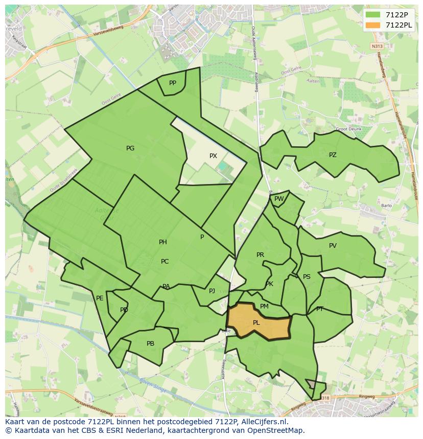 Afbeelding van het postcodegebied 7122 PL op de kaart.