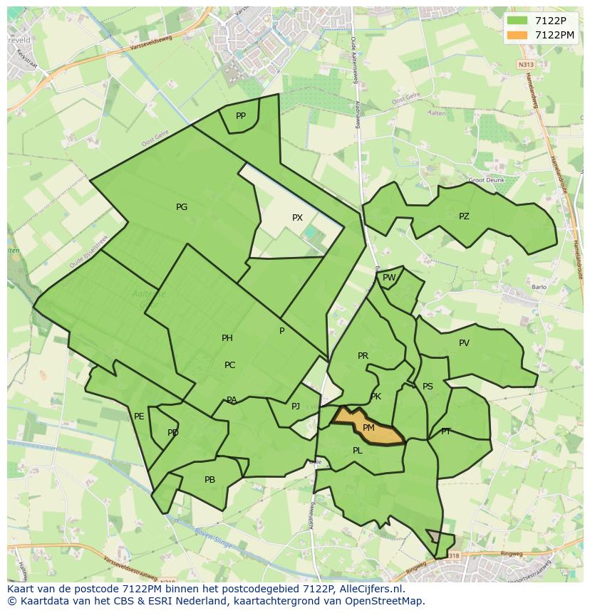 Afbeelding van het postcodegebied 7122 PM op de kaart.