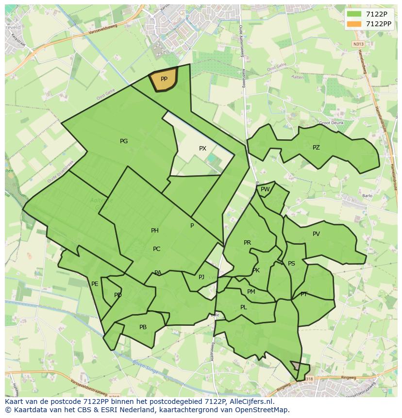 Afbeelding van het postcodegebied 7122 PP op de kaart.