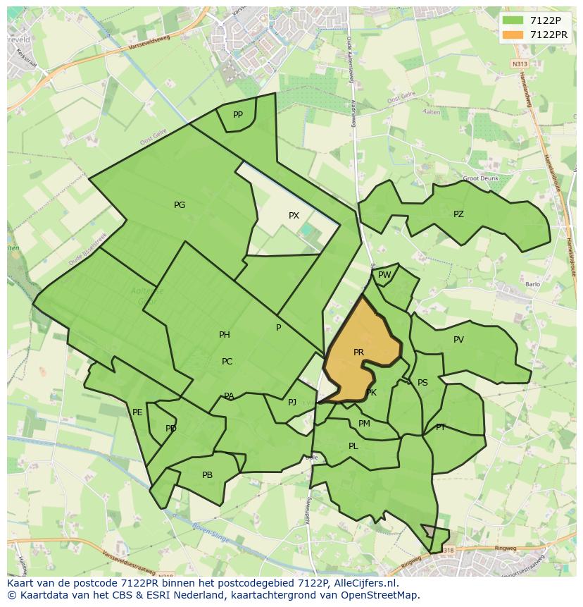 Afbeelding van het postcodegebied 7122 PR op de kaart.