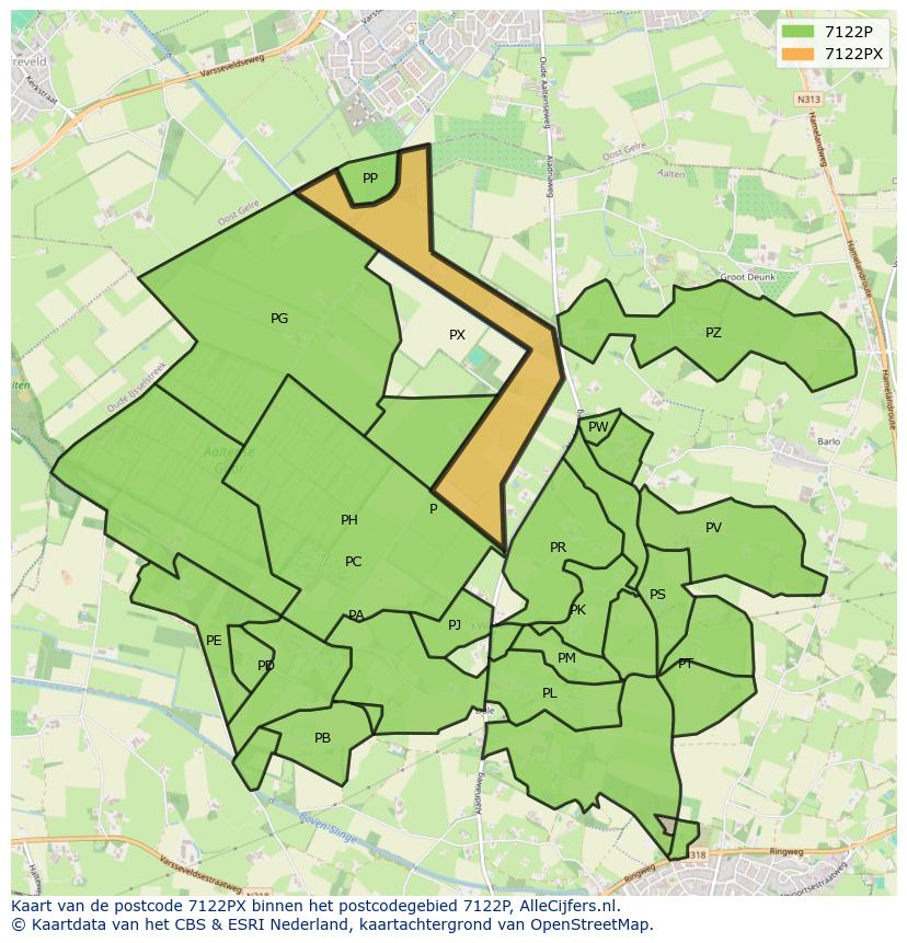 Afbeelding van het postcodegebied 7122 PX op de kaart.