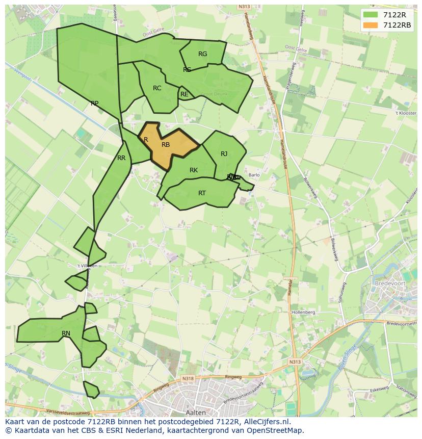 Afbeelding van het postcodegebied 7122 RB op de kaart.