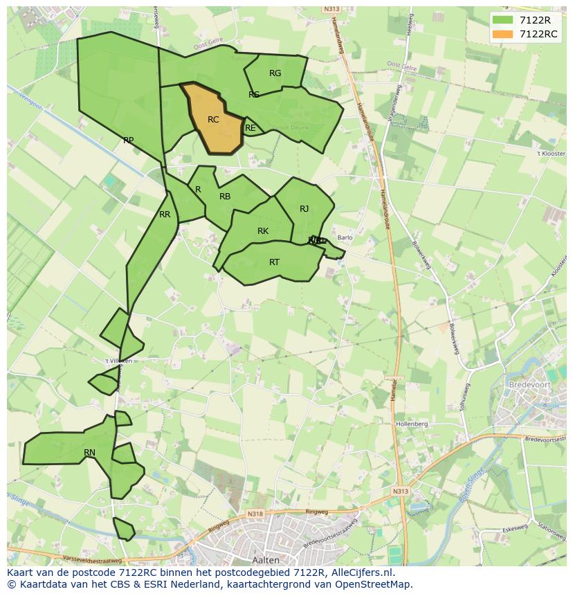 Afbeelding van het postcodegebied 7122 RC op de kaart.