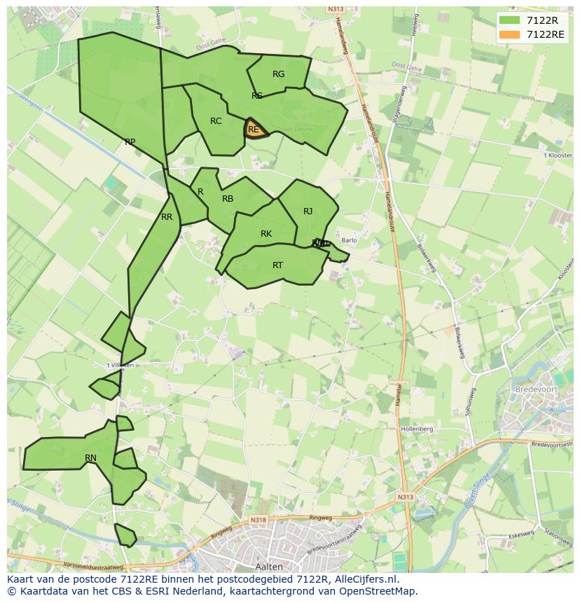Afbeelding van het postcodegebied 7122 RE op de kaart.