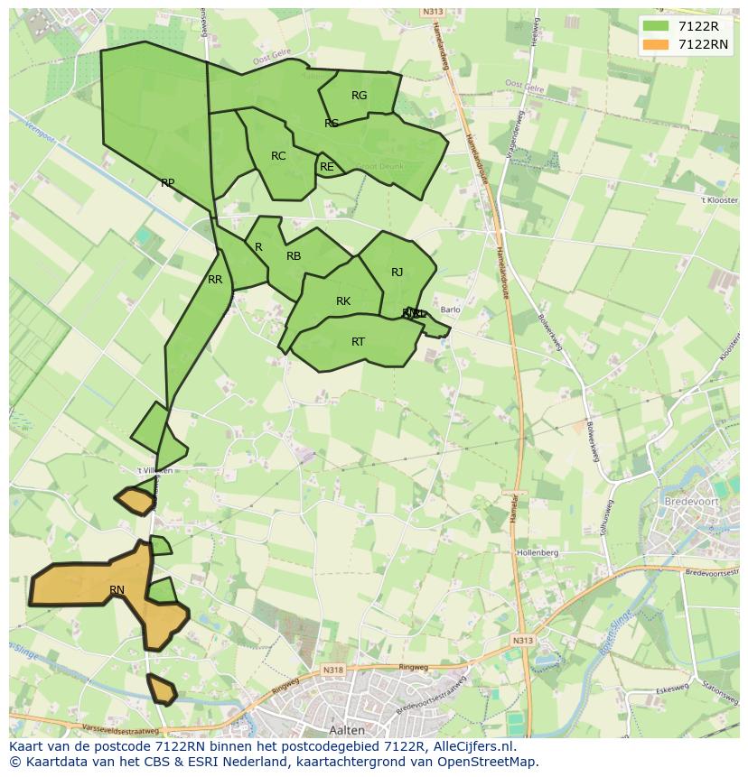 Afbeelding van het postcodegebied 7122 RN op de kaart.