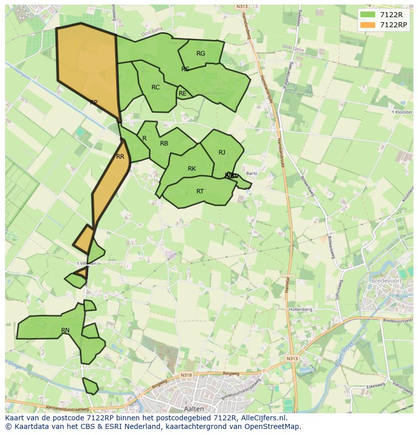 Afbeelding van het postcodegebied 7122 RP op de kaart.