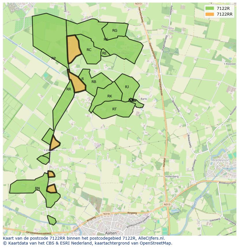 Afbeelding van het postcodegebied 7122 RR op de kaart.