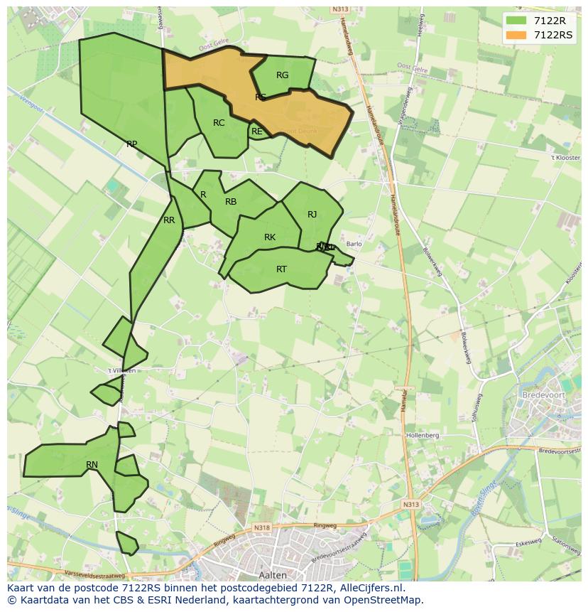 Afbeelding van het postcodegebied 7122 RS op de kaart.
