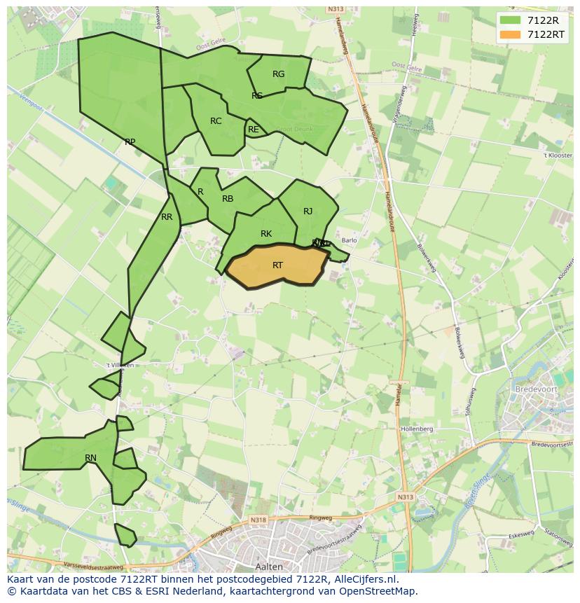 Afbeelding van het postcodegebied 7122 RT op de kaart.
