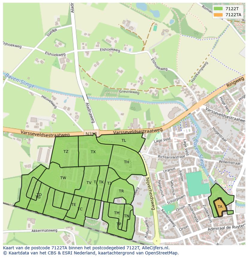 Afbeelding van het postcodegebied 7122 TA op de kaart.