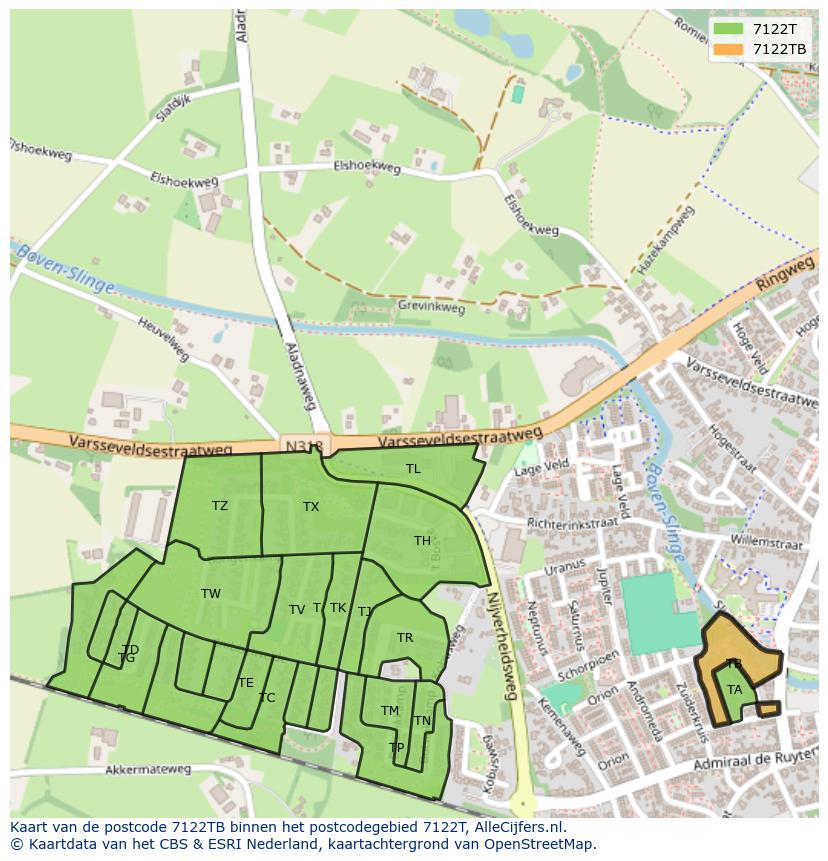 Afbeelding van het postcodegebied 7122 TB op de kaart.