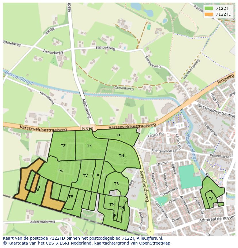 Afbeelding van het postcodegebied 7122 TD op de kaart.