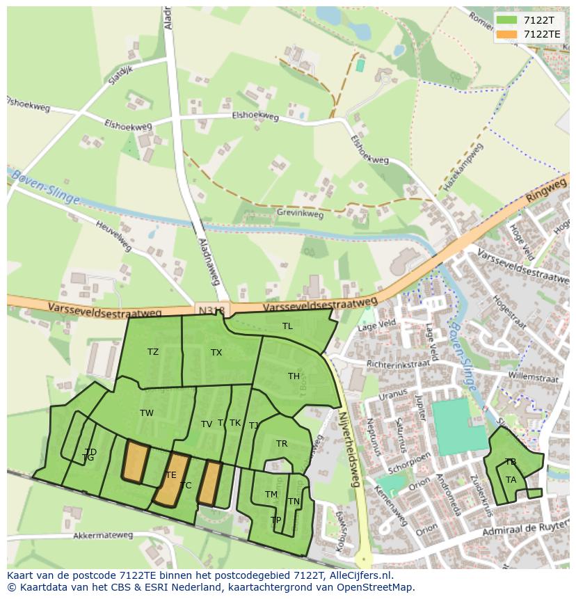 Afbeelding van het postcodegebied 7122 TE op de kaart.