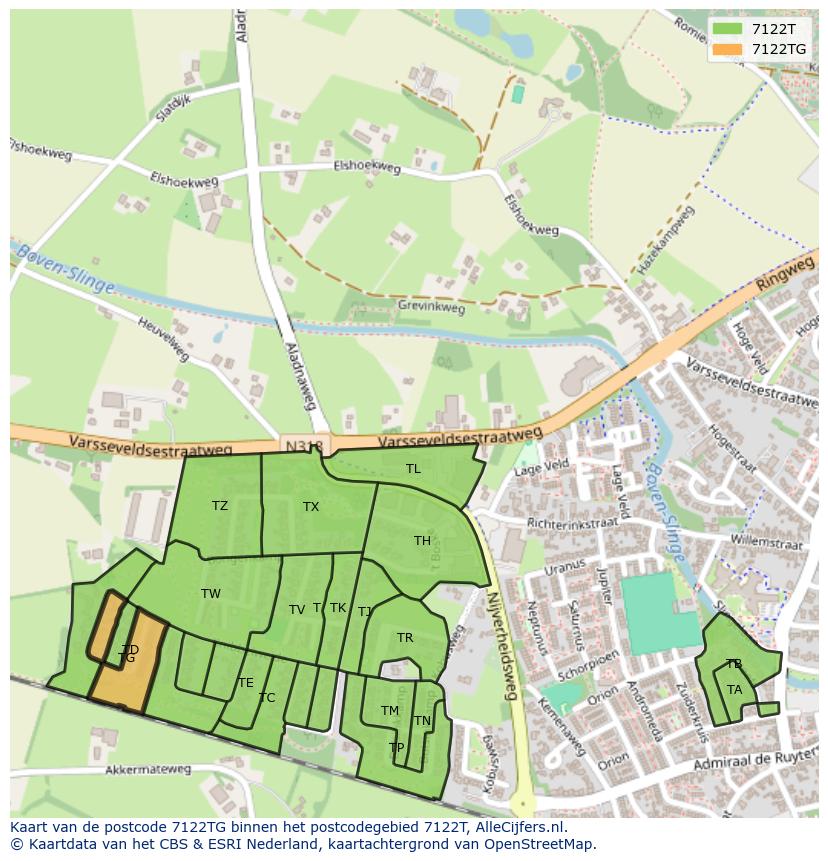 Afbeelding van het postcodegebied 7122 TG op de kaart.