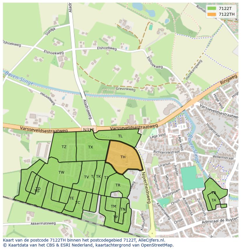 Afbeelding van het postcodegebied 7122 TH op de kaart.