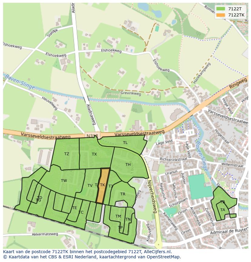 Afbeelding van het postcodegebied 7122 TK op de kaart.