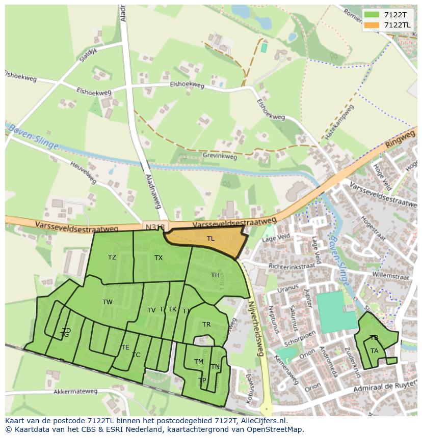 Afbeelding van het postcodegebied 7122 TL op de kaart.