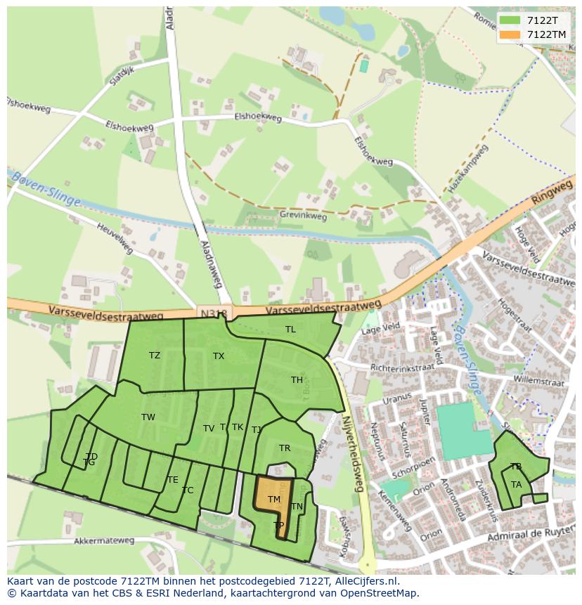 Afbeelding van het postcodegebied 7122 TM op de kaart.