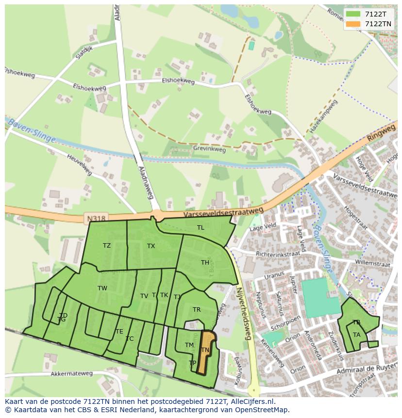 Afbeelding van het postcodegebied 7122 TN op de kaart.
