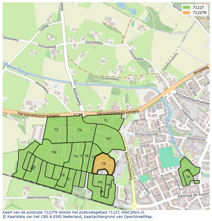 Afbeelding van het postcodegebied 7122 TR op de kaart.