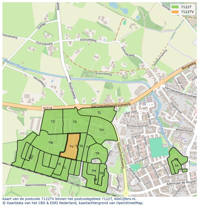 Afbeelding van het postcodegebied 7122 TV op de kaart.