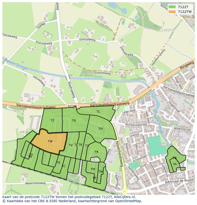 Afbeelding van het postcodegebied 7122 TW op de kaart.