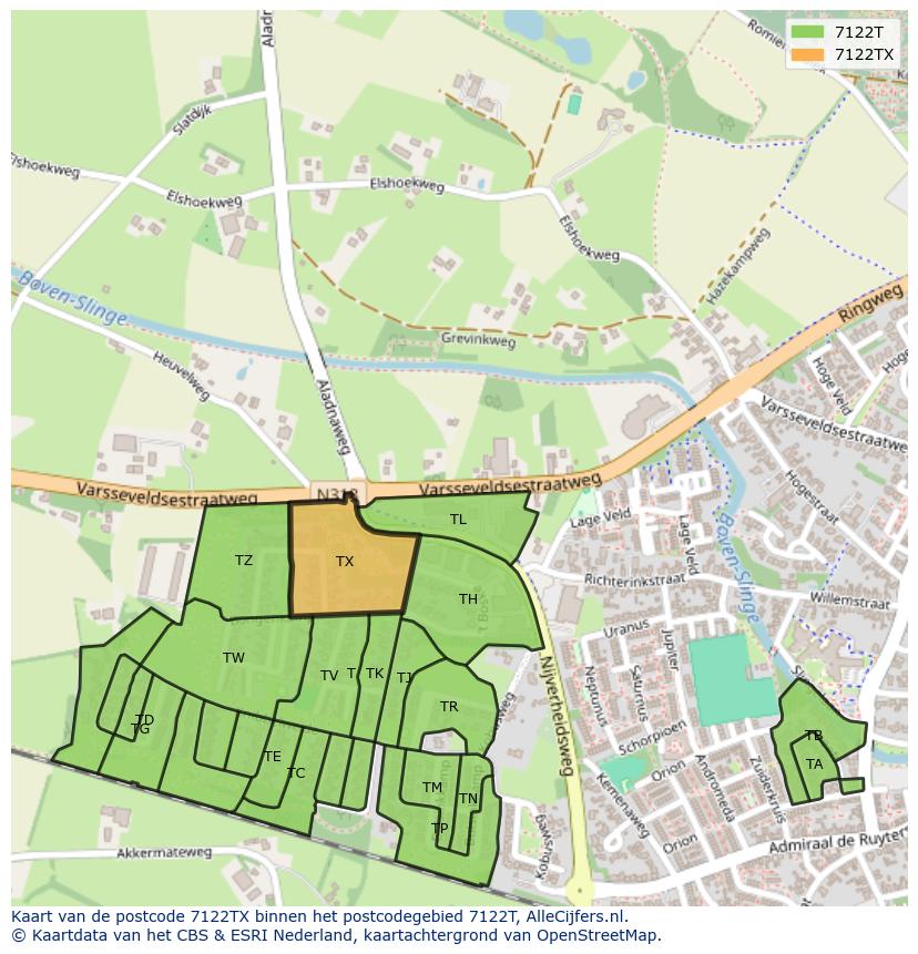 Afbeelding van het postcodegebied 7122 TX op de kaart.