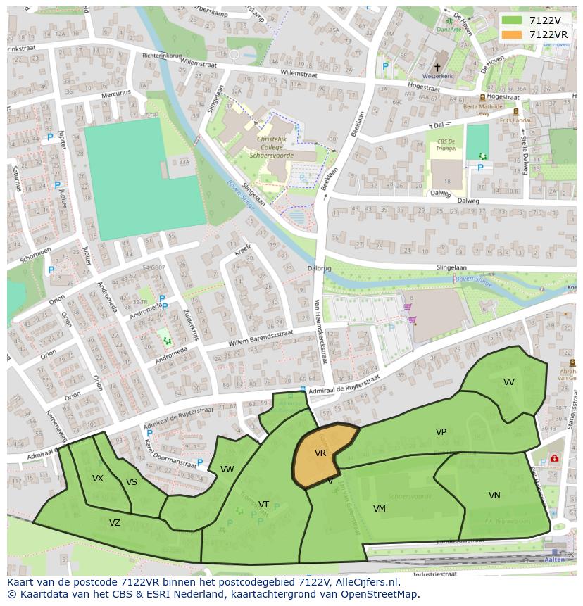 Afbeelding van het postcodegebied 7122 VR op de kaart.