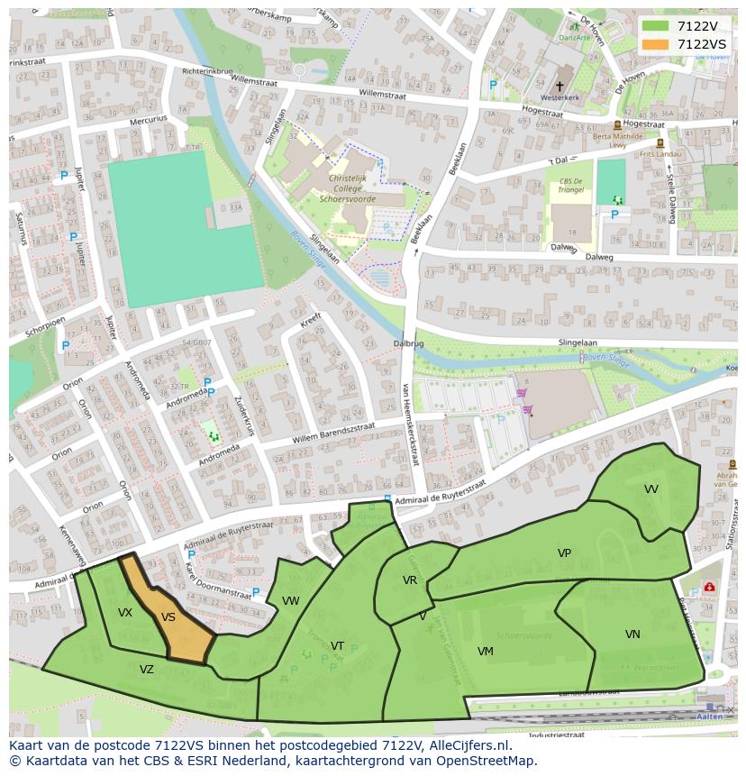 Afbeelding van het postcodegebied 7122 VS op de kaart.