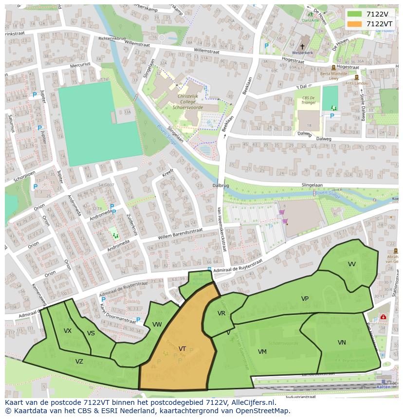 Afbeelding van het postcodegebied 7122 VT op de kaart.