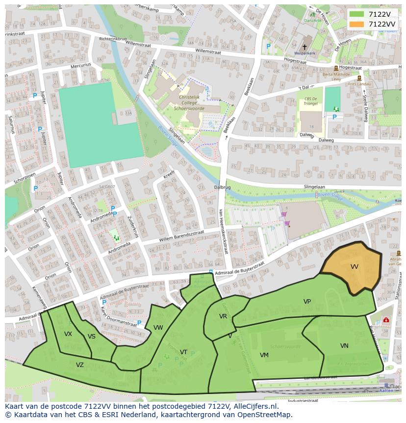Afbeelding van het postcodegebied 7122 VV op de kaart.